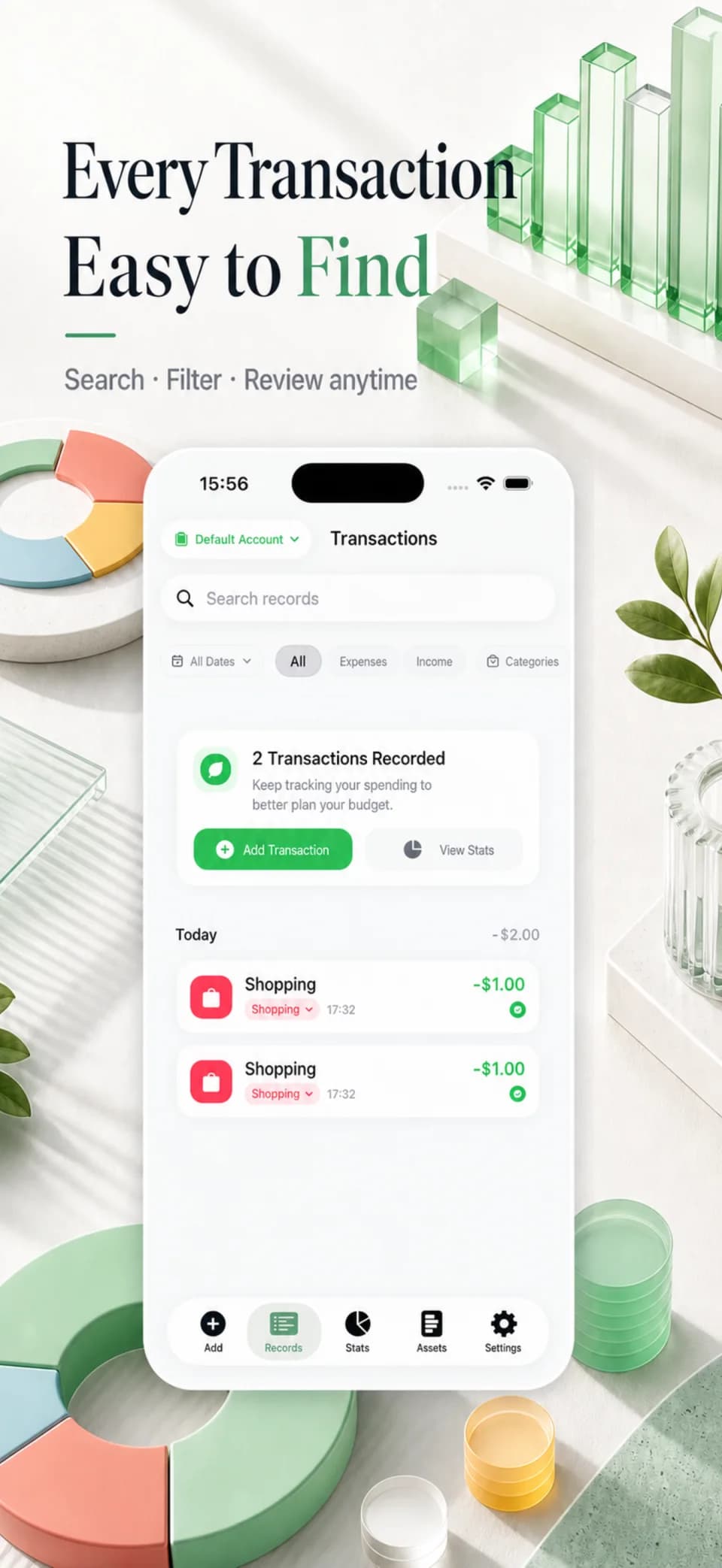 GreenBills transaction filtering screen